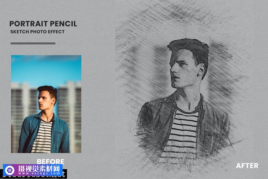ps动作人像铅笔素描照片效果ortrait Pencil Sketch Photo Effect插图1