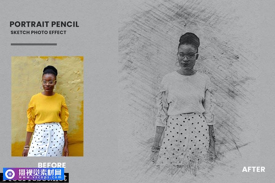 ps动作人像铅笔素描照片效果ortrait Pencil Sketch Photo Effect插图3