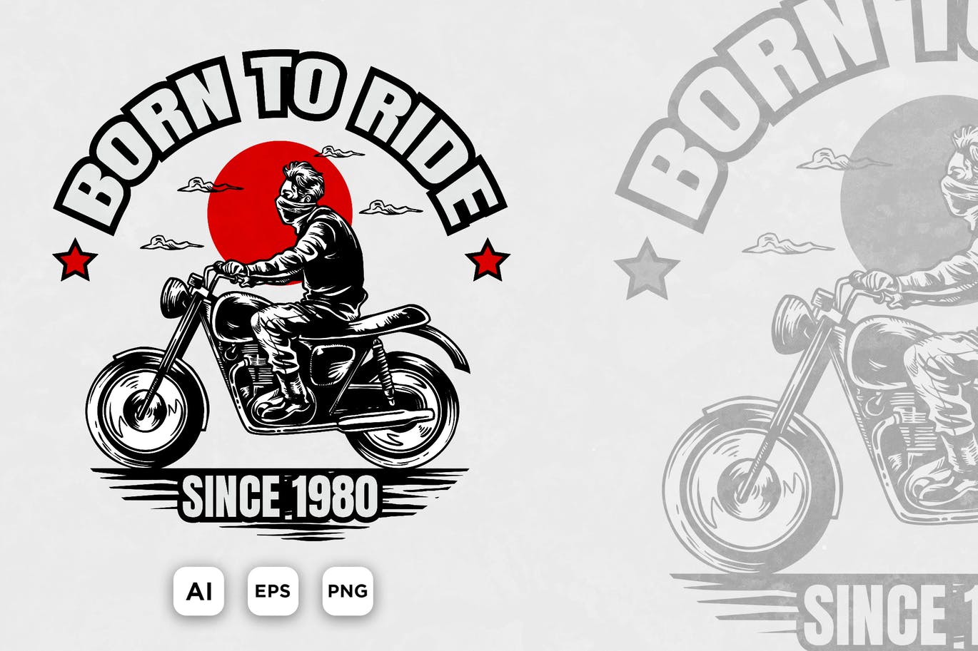 经典复古风格的摩托车骑士矢量插画设计模板aiepspng